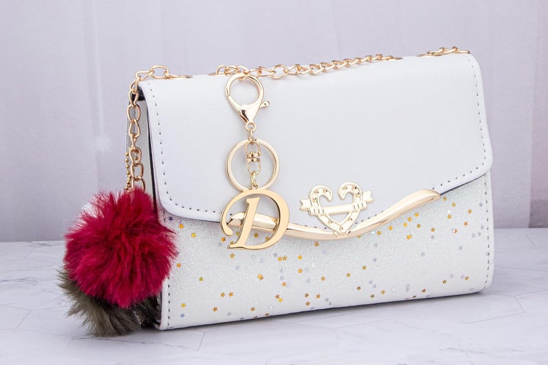Suweibuke Cute Stainless Steel Gold Initial Letter Keychain for Women Girl, Charms for Key Handbag Backpack Bag, Personalized Gift - Image 2